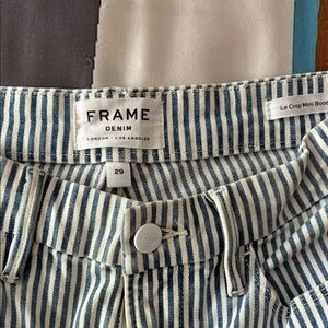 Frame Denim Navy and White Pinstripe Jeans